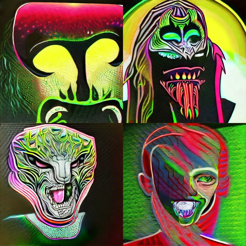 Alien DJ Psychedelic Watermelon Portrait in Watercolor