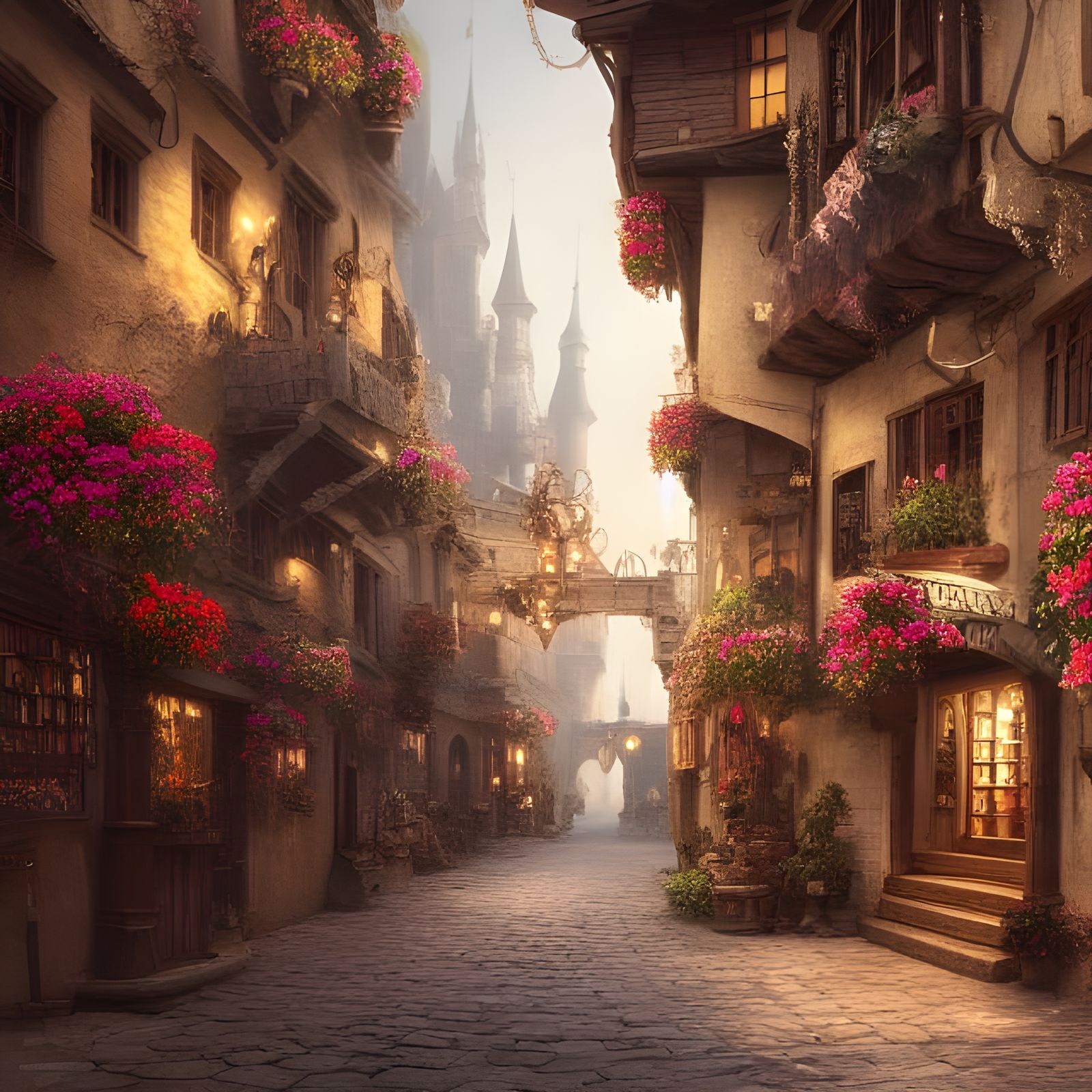 Medieval Street Scene with Jewelry Shops