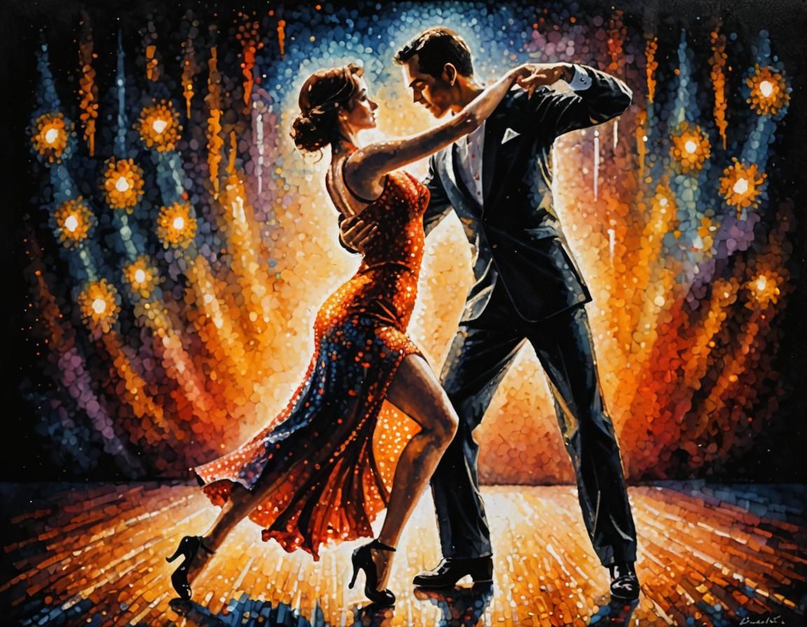 Passionate Tango Dance in Pointillism Style