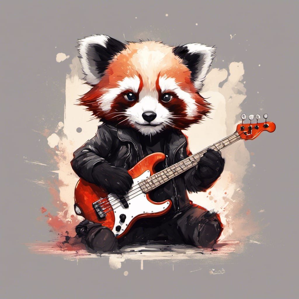 Chibi Red Panda Plays Electric Bass