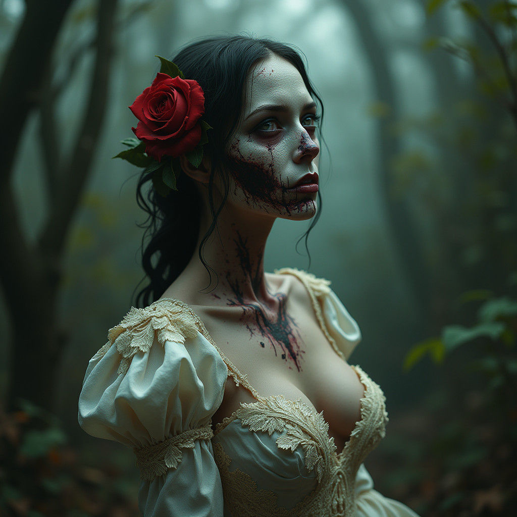 Zombie Bride in Post-Apocalyptic Forest Concept Art