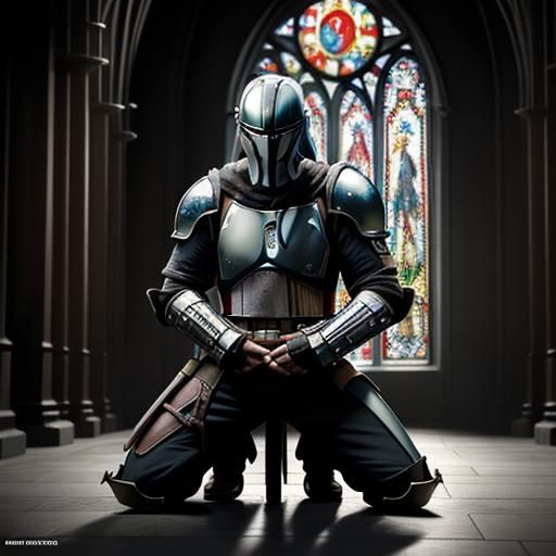 Mandalorian Knight Templar in Cathedral, Comic Book Art