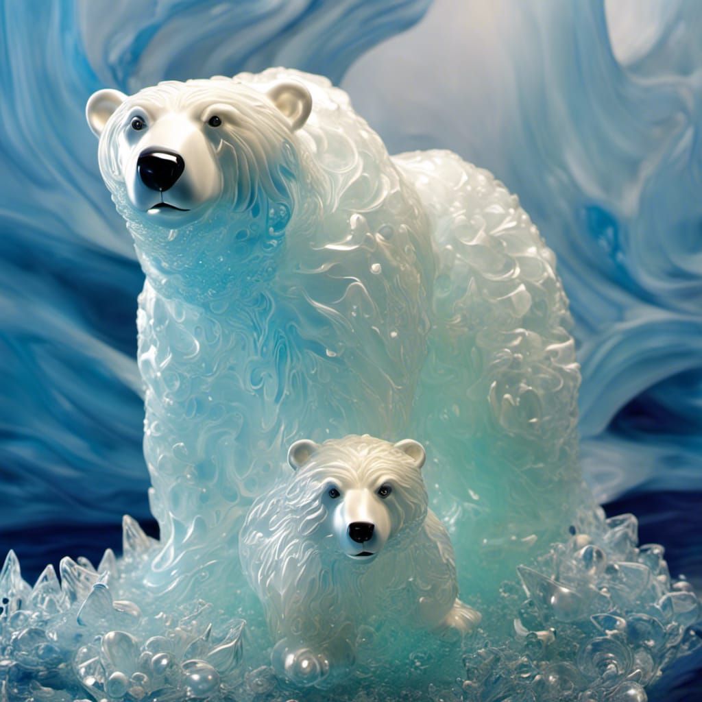 Blown Glass Polar Bear Sculpture in Art Gallery