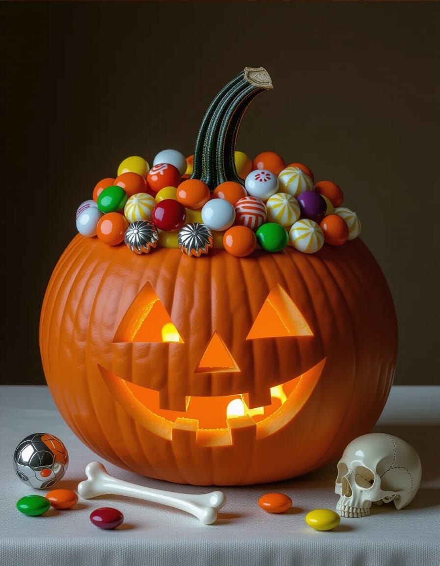 Ornate Pumpkin Overflowing With Candy in Dutch Golden Age St...