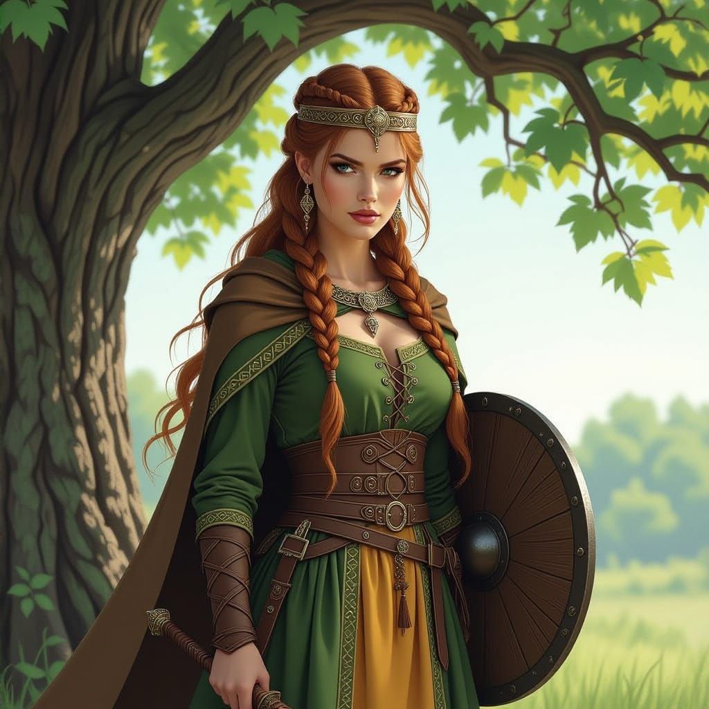 Viking Goddess Ilmr Beneath Elm Tree, Digital Art