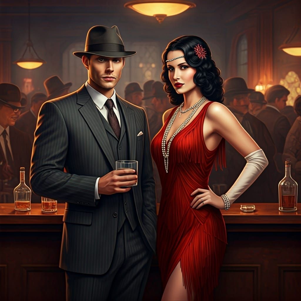 1920s Speakeasy Scene in Hopper Style