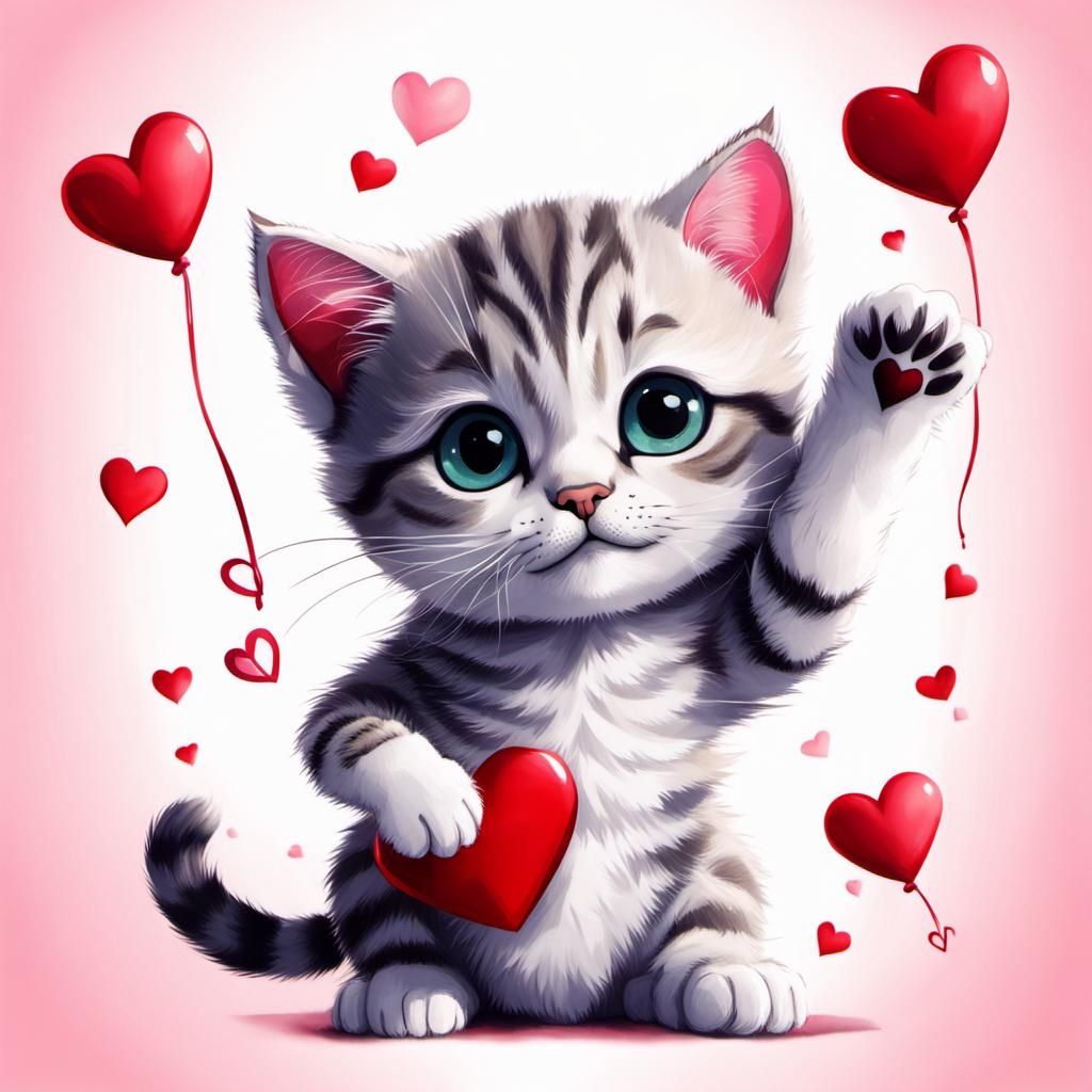 Cute Valentine's Day Cat with Hearts