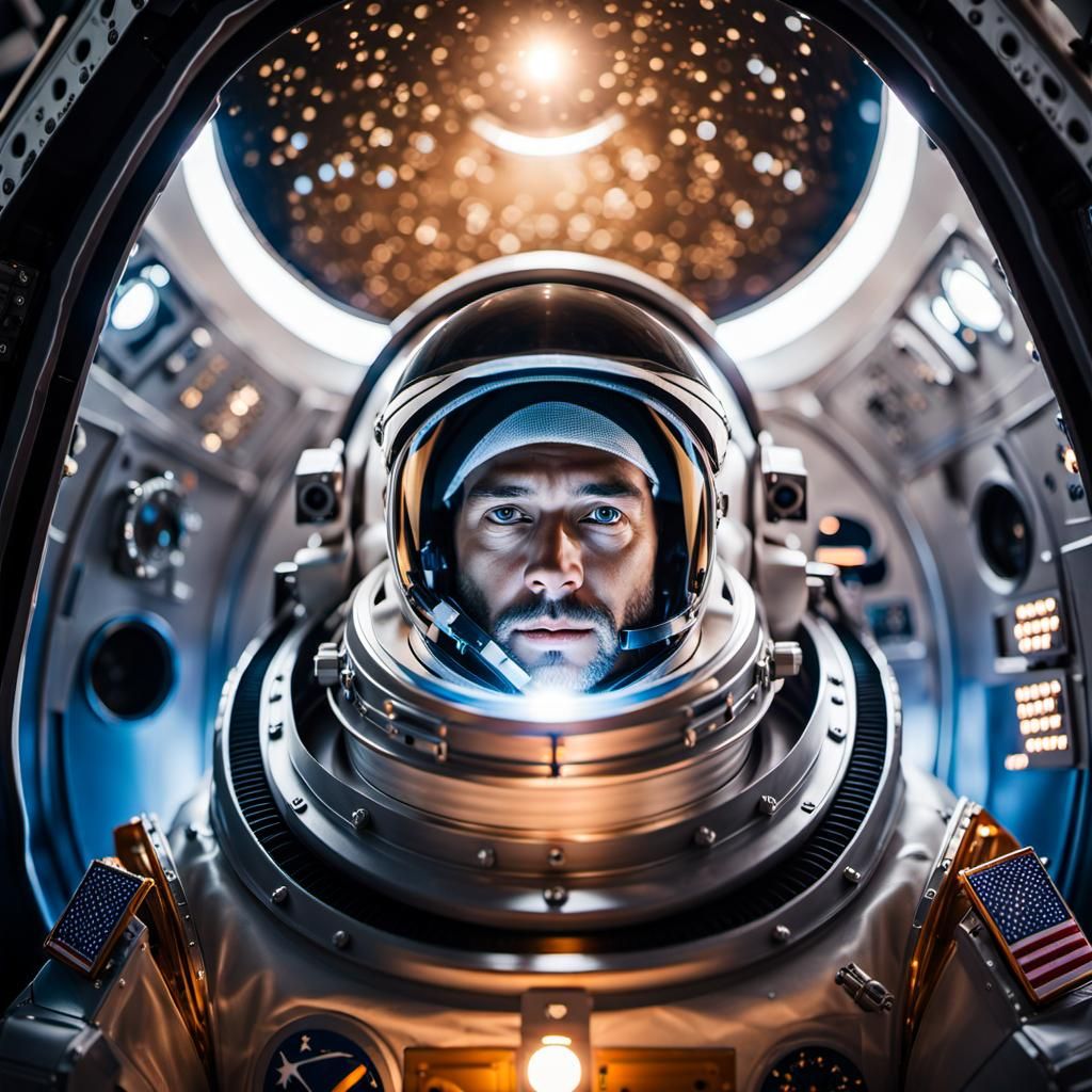 Astronaut in Space Capsule: Detailed Photographic Render