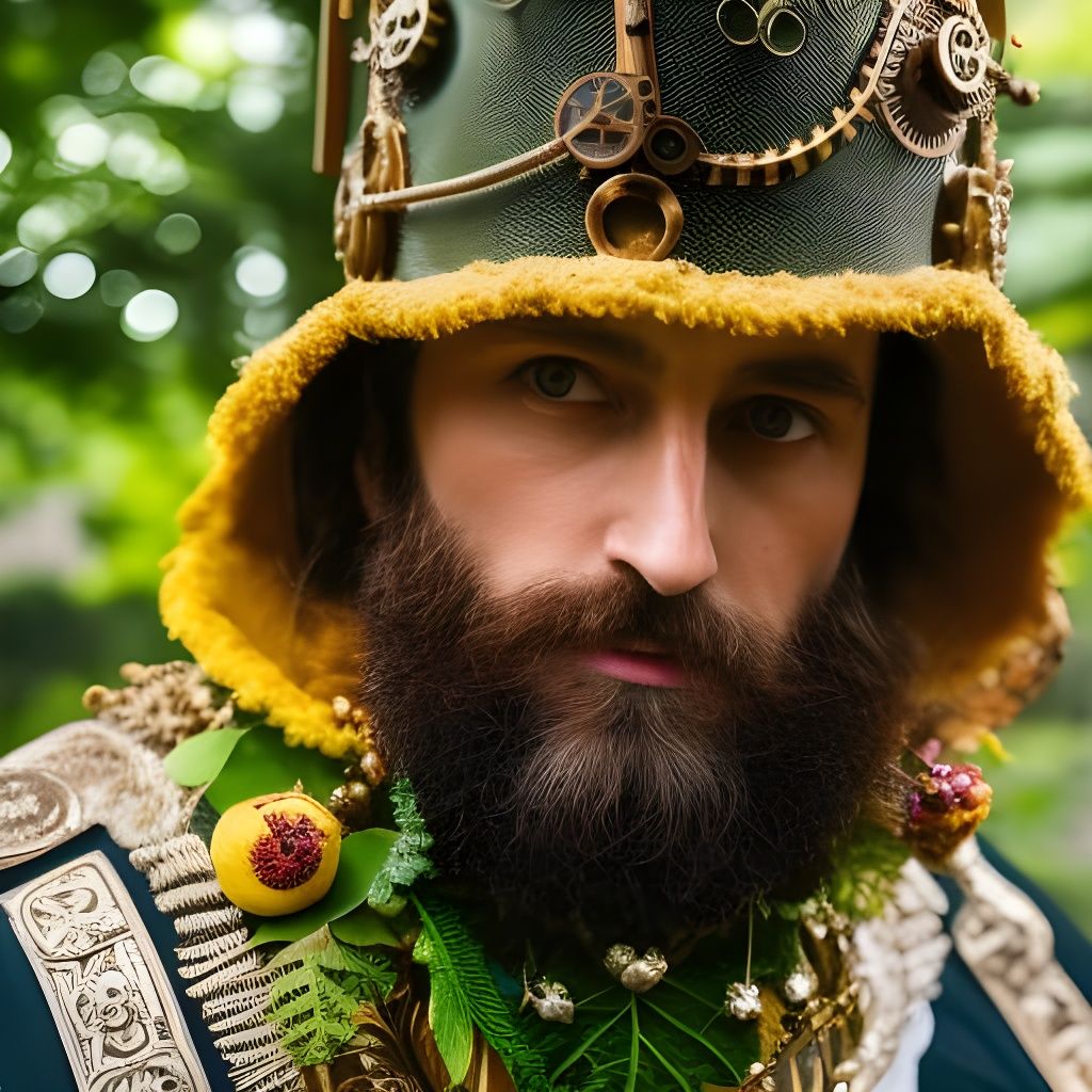 Steampunk Android Druid in Overgrown Jungle Street