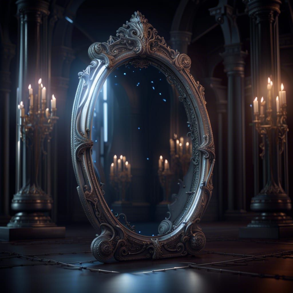 Magic Mirror with Silver Frame: Detailed Matte Painting