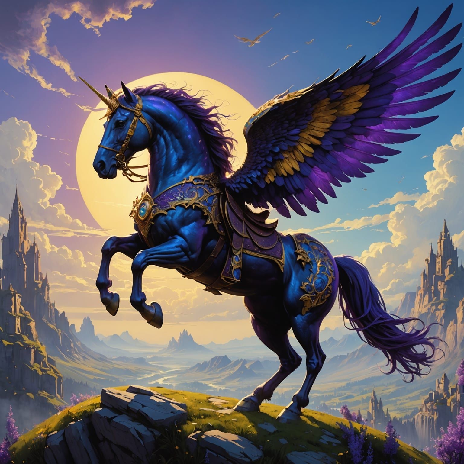 Glorious Pegasus in Flight: Dark Fantasy Concept Art
