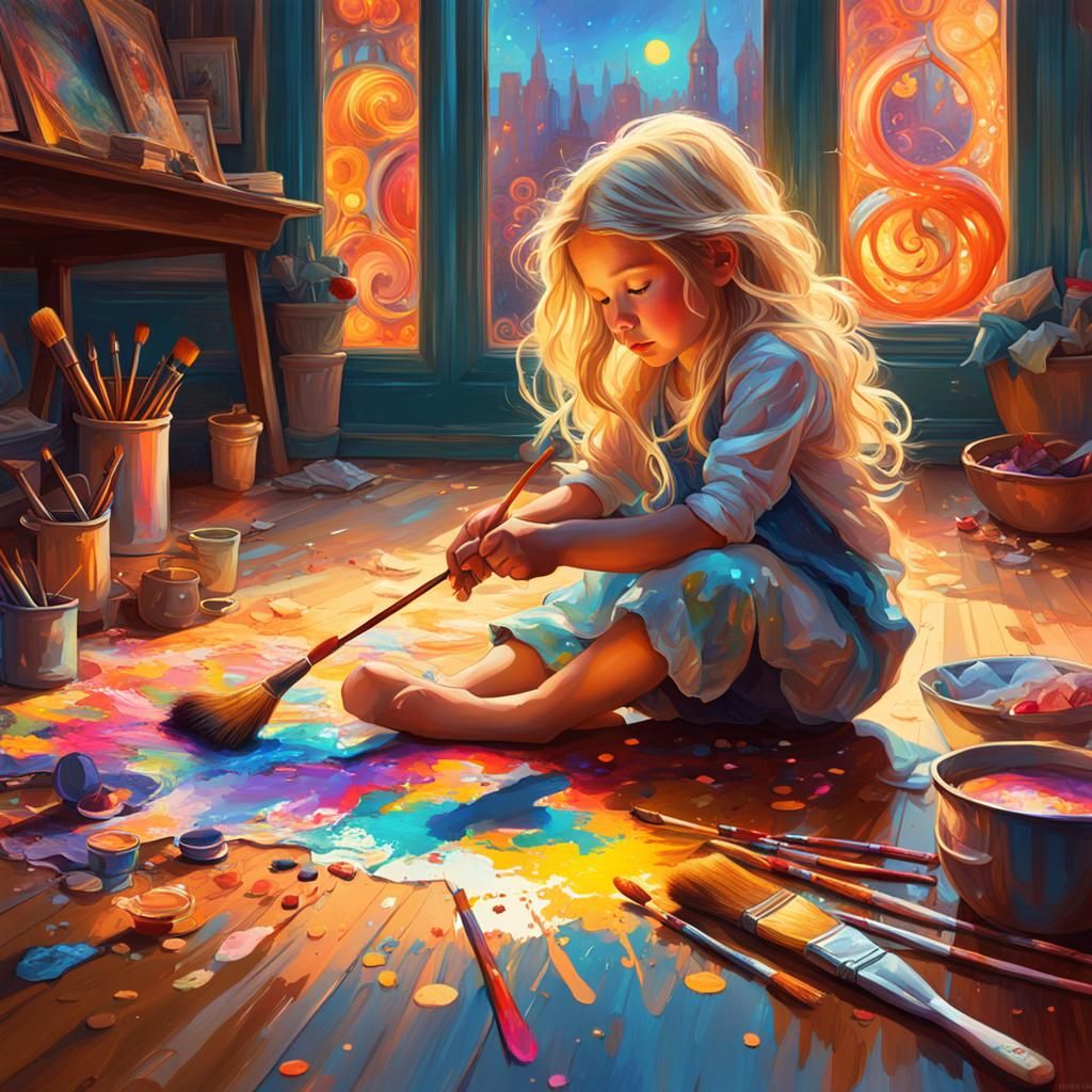 Girl Painting: Digital Art Inspired by Greg Rutkowski