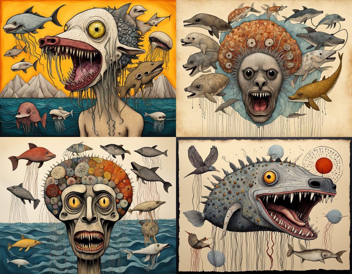 Bizarre Ocean Creature Collage in 3D Mixed Media