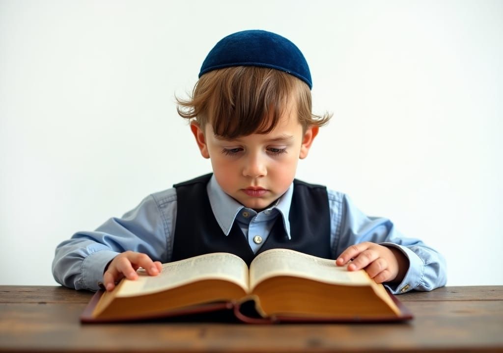 Young Boy Reads Ancient Book: Portrait Photography
