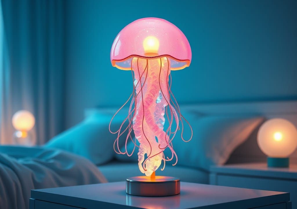 Pastel Glass Jellyfish Lamp in Underwater Bedroom