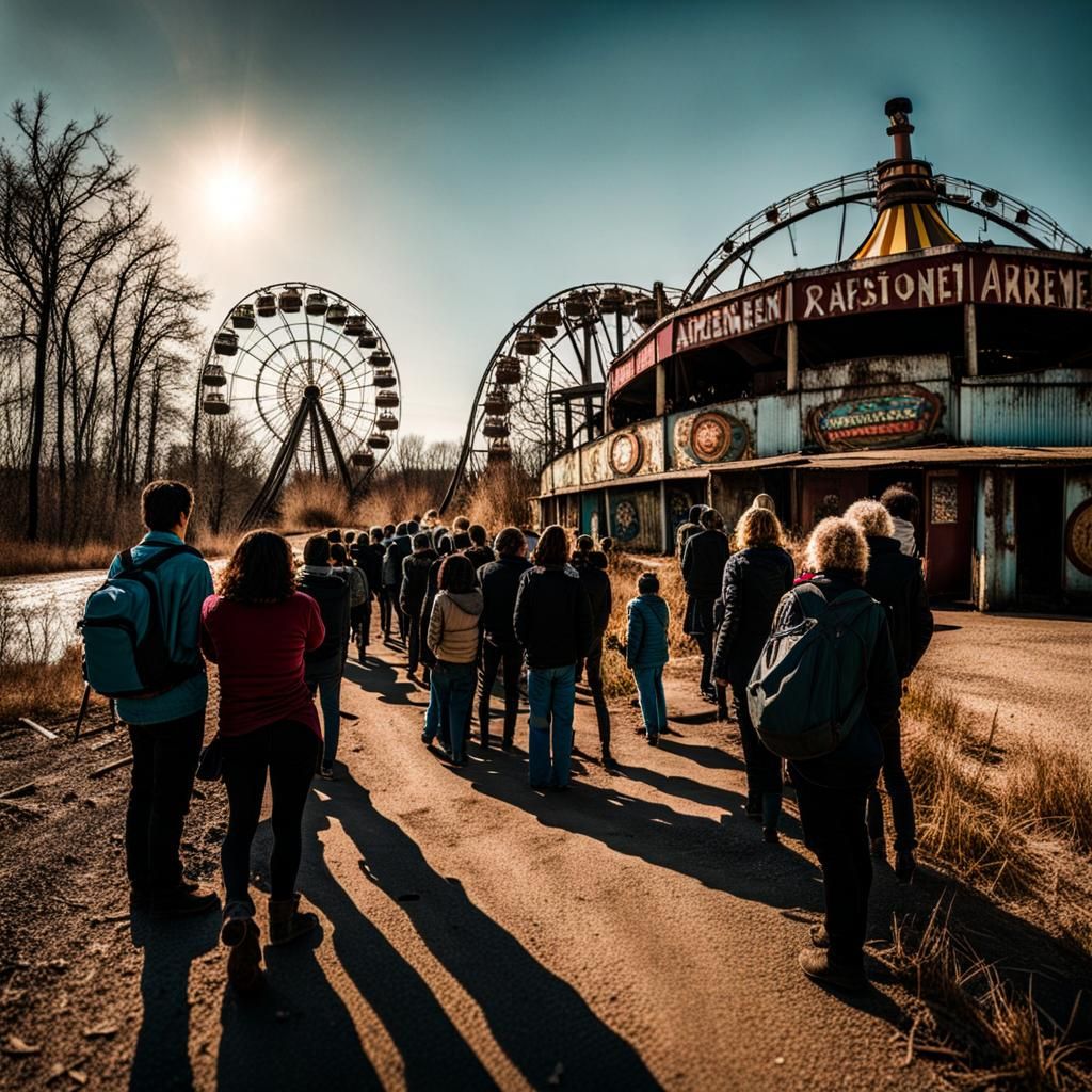 Abandoned Amusement Park: Long Line of People