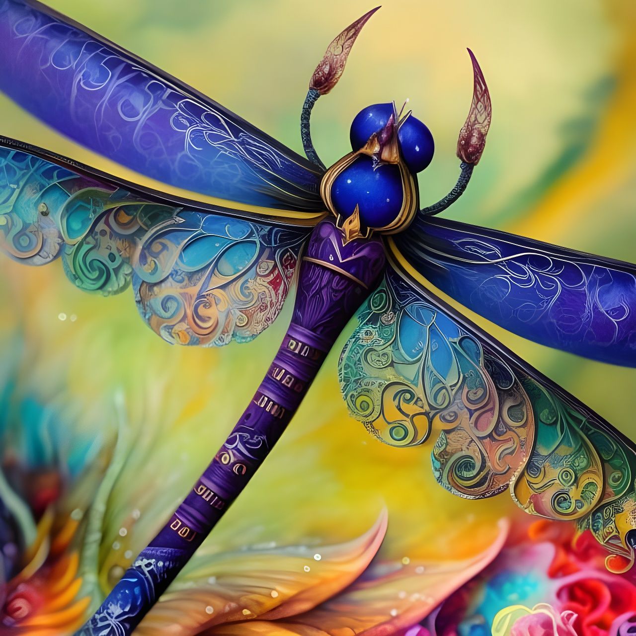 Colorful Dragonfly Illustration in Mixed Media Style