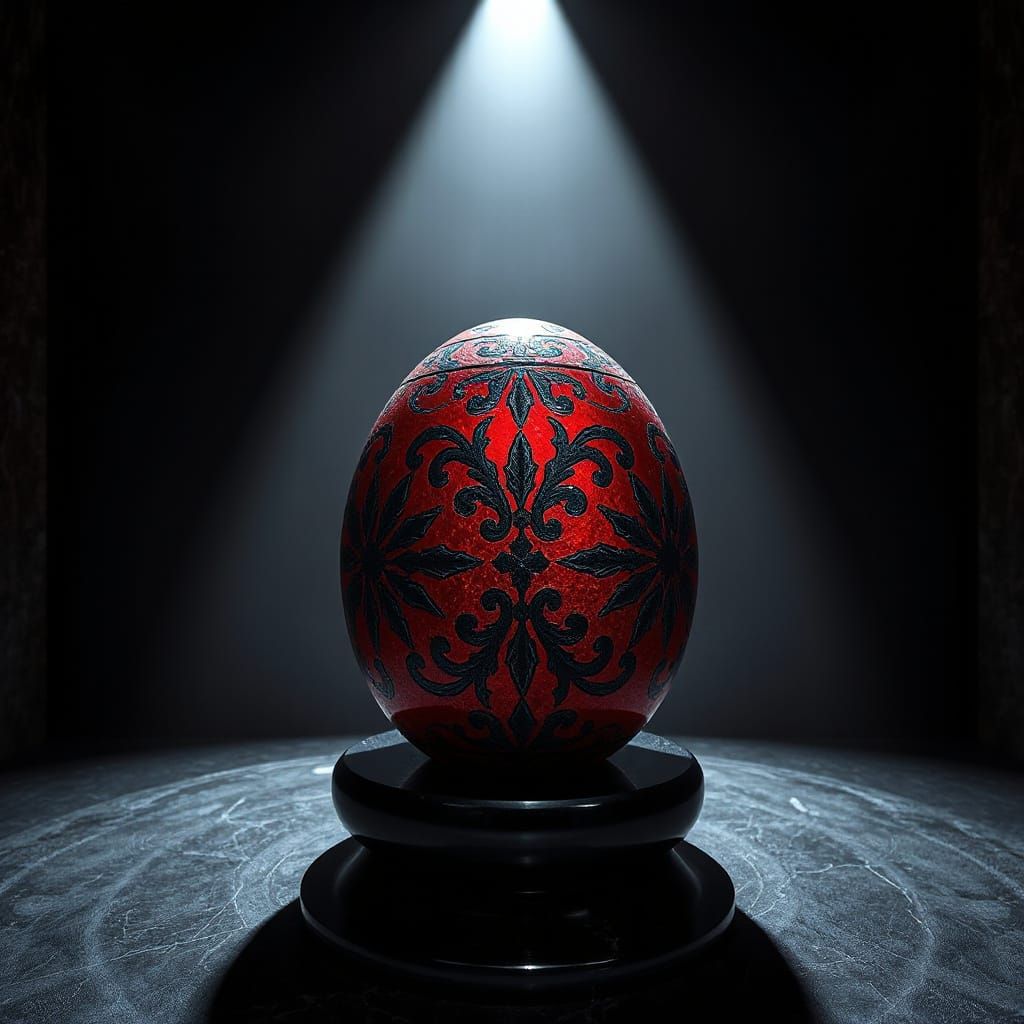 Gothic Design Easter Egg on Obsidian Pedestal