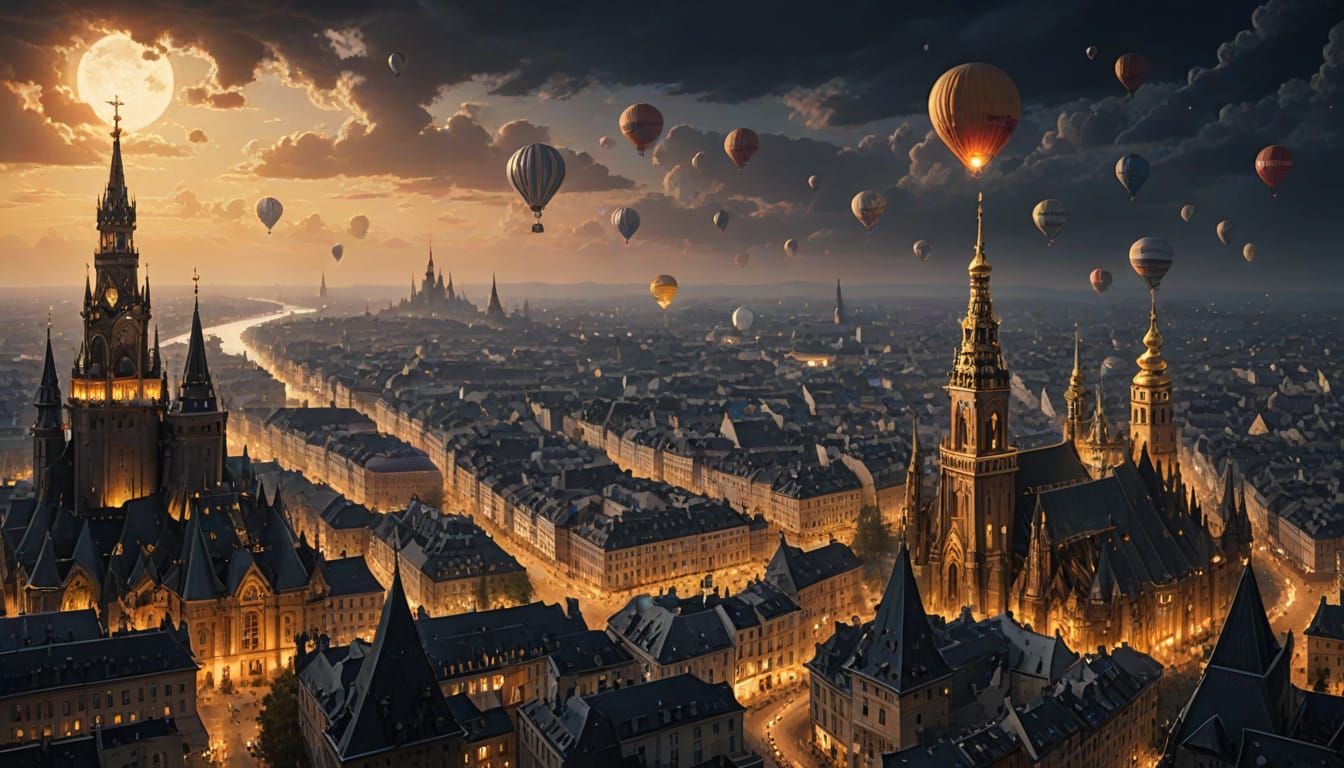 Gothic Fantasy Panorama with Dark Skies and Stormy Weather