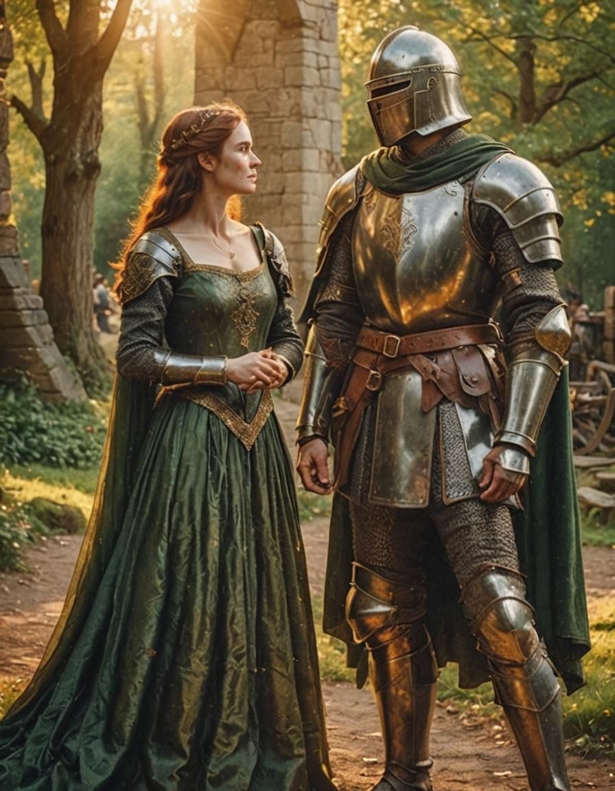 Medieval Knight's Farewell in Cinematic Lighting