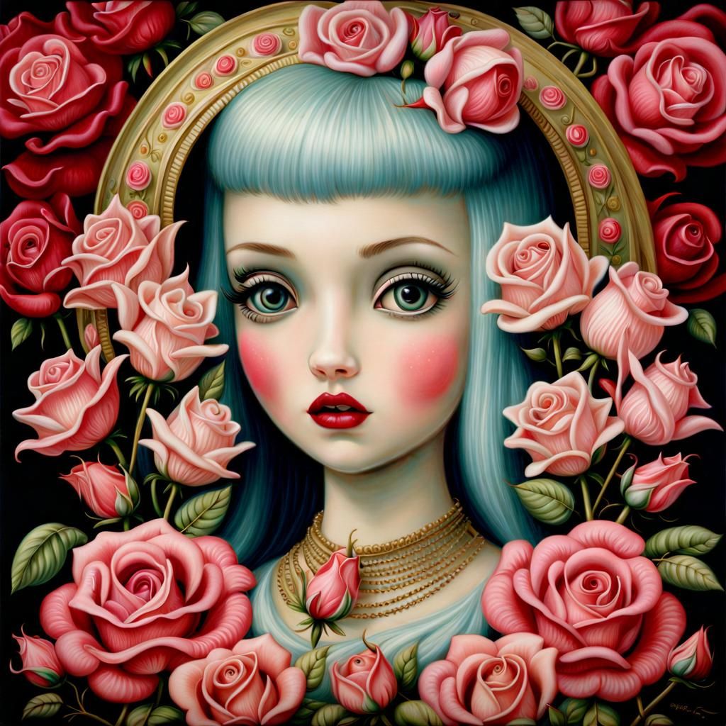 Beautiful Roses in Pop Surrealist Style