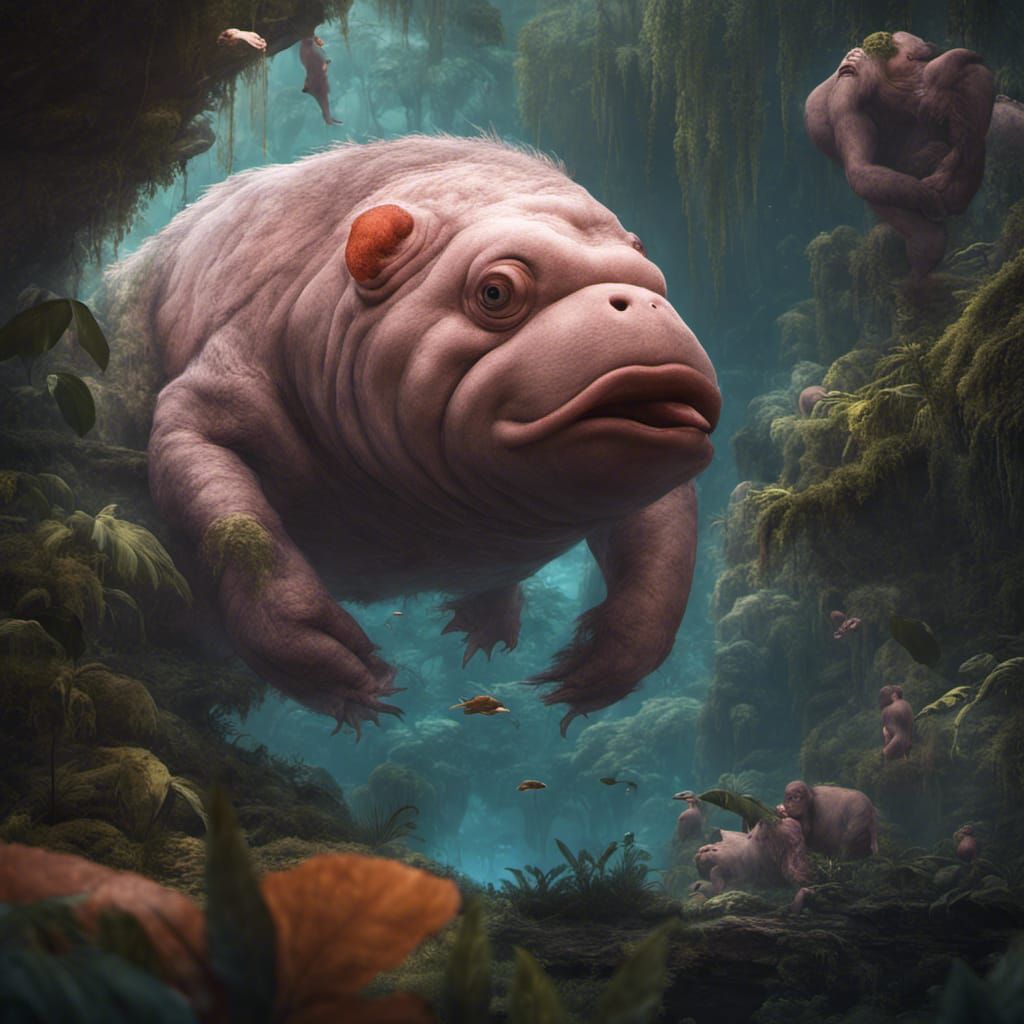 Blobfish and Orangutans in Detailed Matte Painting