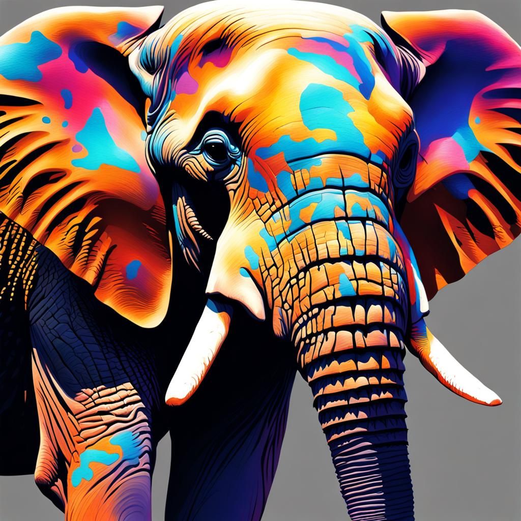 Hyperrealistic Elephant Portrait with Colorful Background