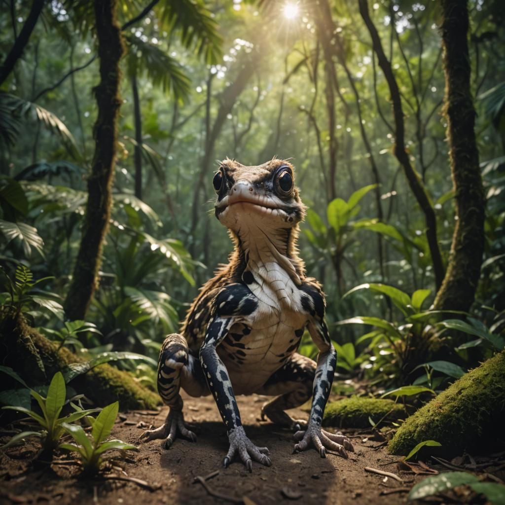 Furry Gecko-Headed Creature in Rainforest