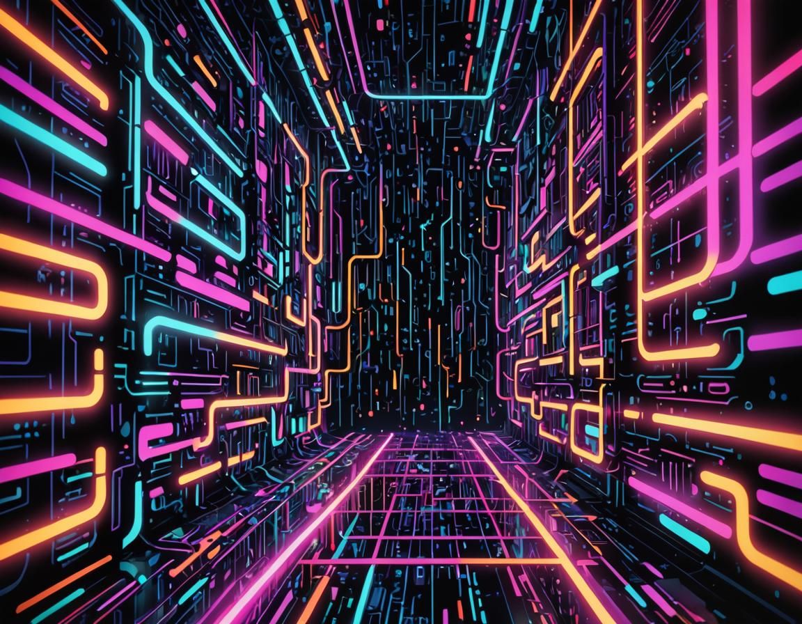 Futuristic Binary Code Dream in Neon Colors