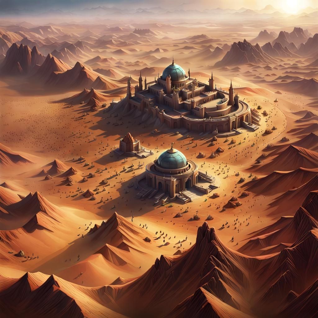 Desert Aerial View in Dark Fantasy Style