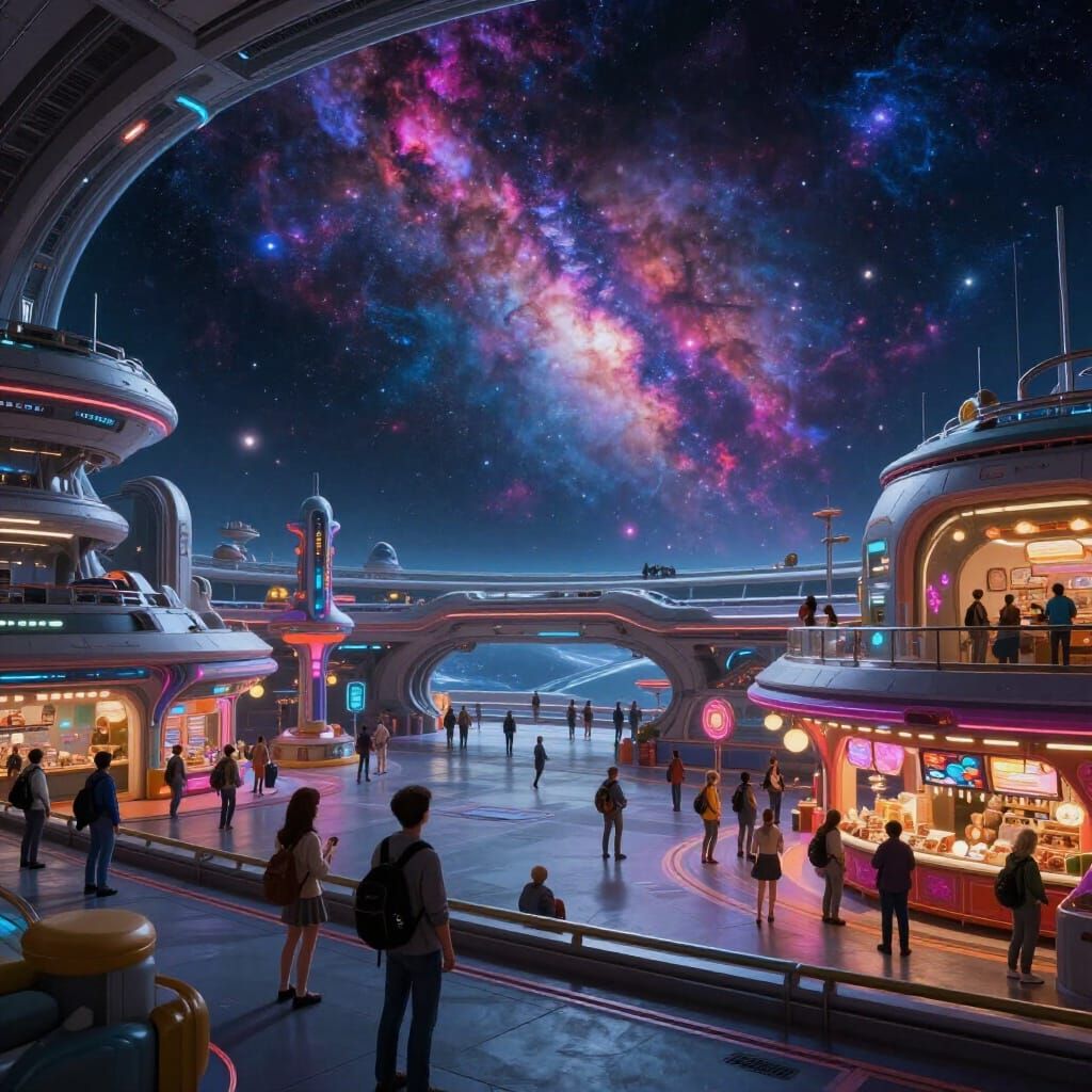 Futuristic Spaceport with Nebula Views