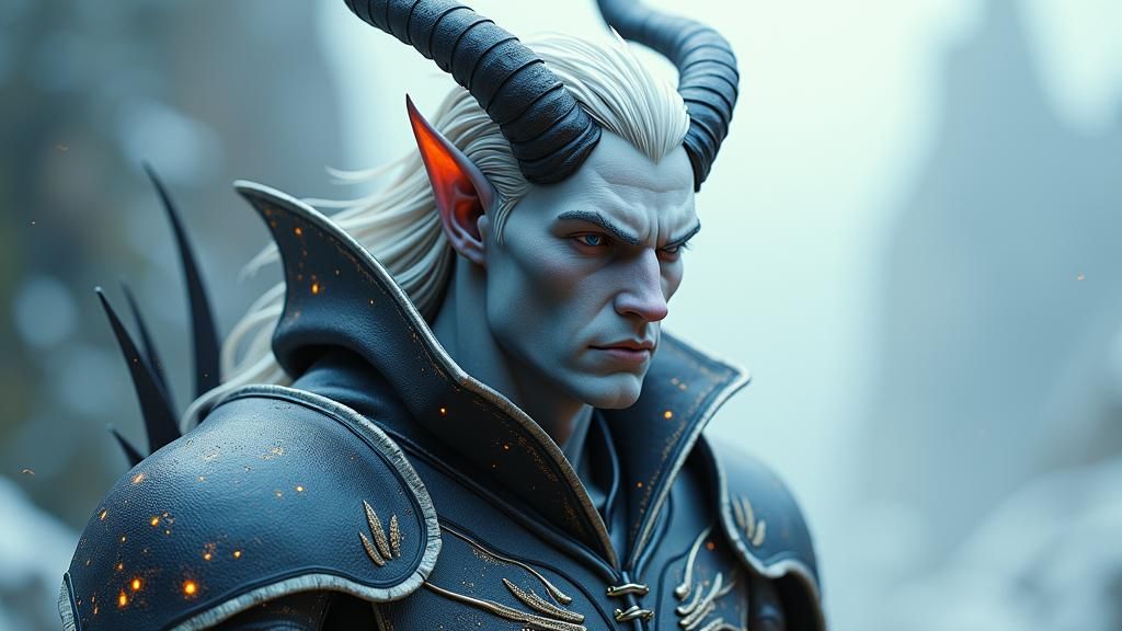 Towering Demon with Platinum Hair in Darkened Armor