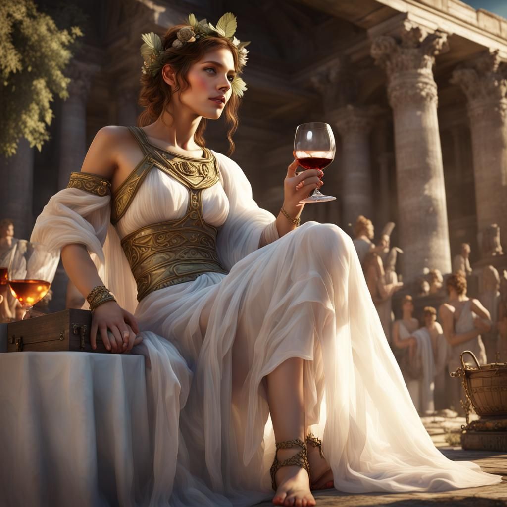 Roman Girl at Bacchanal: Detailed Matte Painting