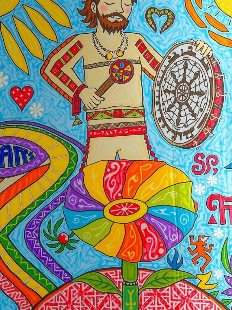 Shaman and Seven-Colored Daisy Flower