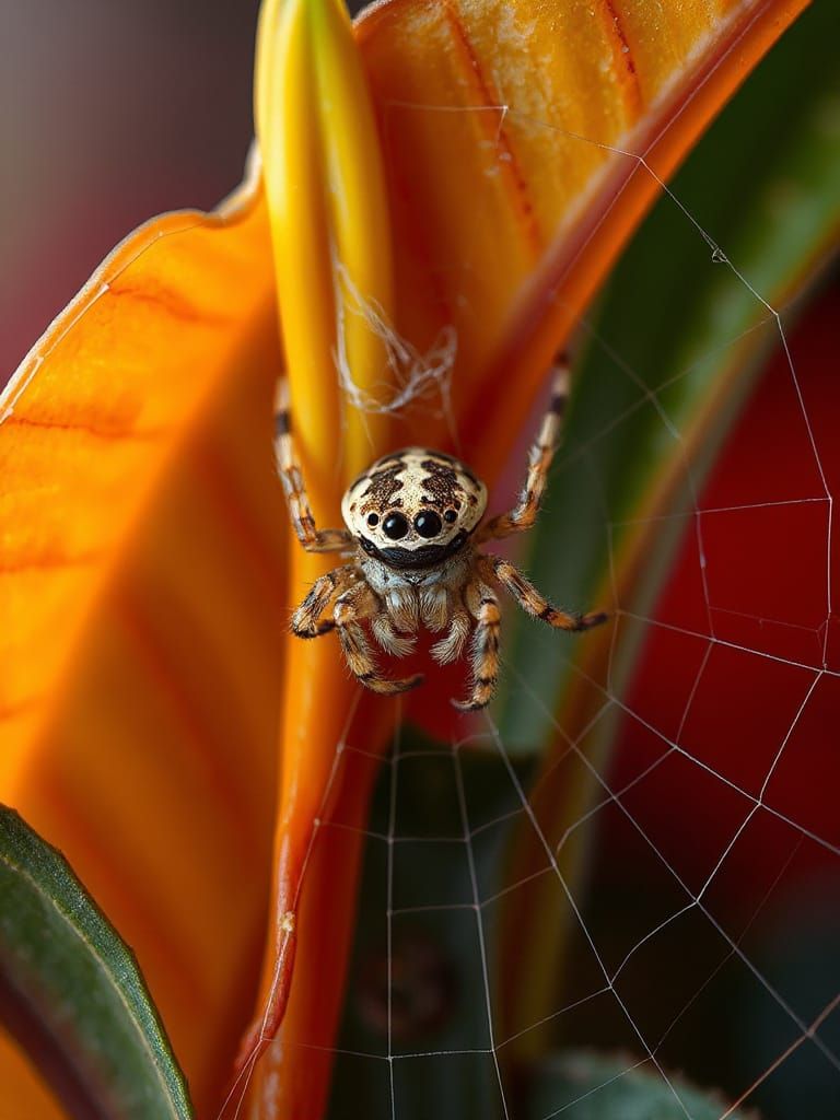 photorealistic macro photography of a small spider sitting i...