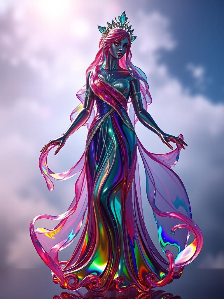 Iridescent Goddess Iris in Enameled Glass