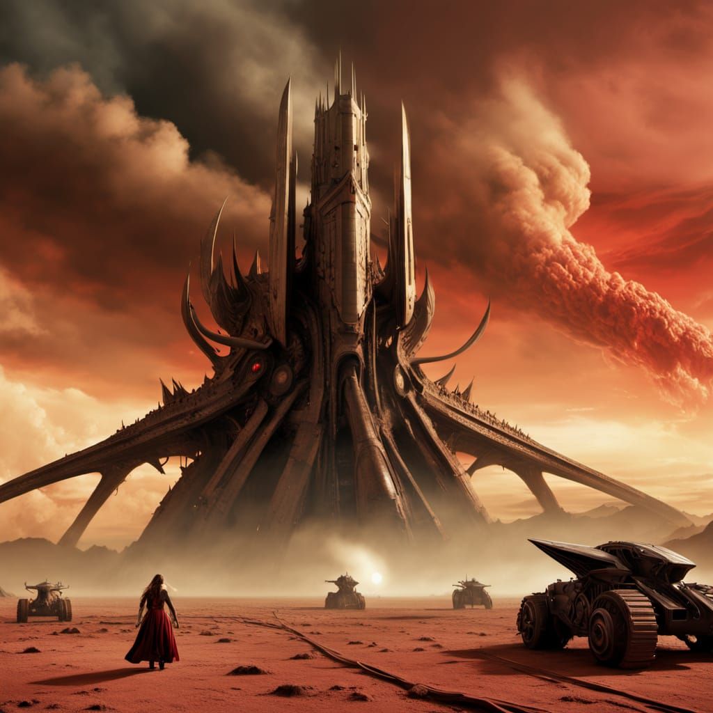 Dieselpunk Infernal Fortress Over Avernus Wasteland