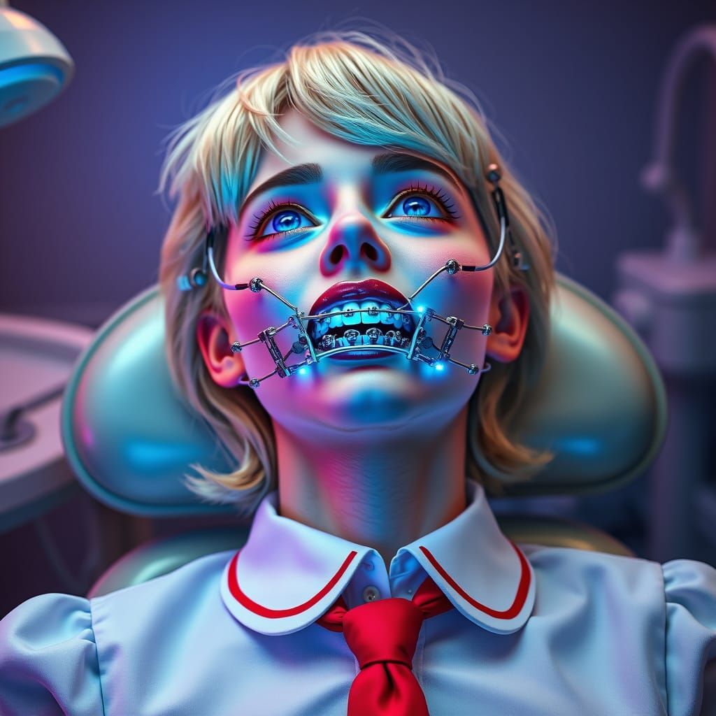 Futuristic Crossdresser Dental Portrait in Triadic Colors