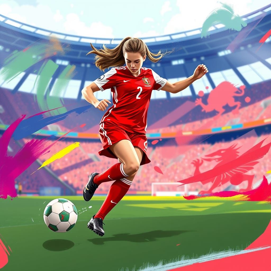 Young Welsh Soccer Star in Digital Painting Style