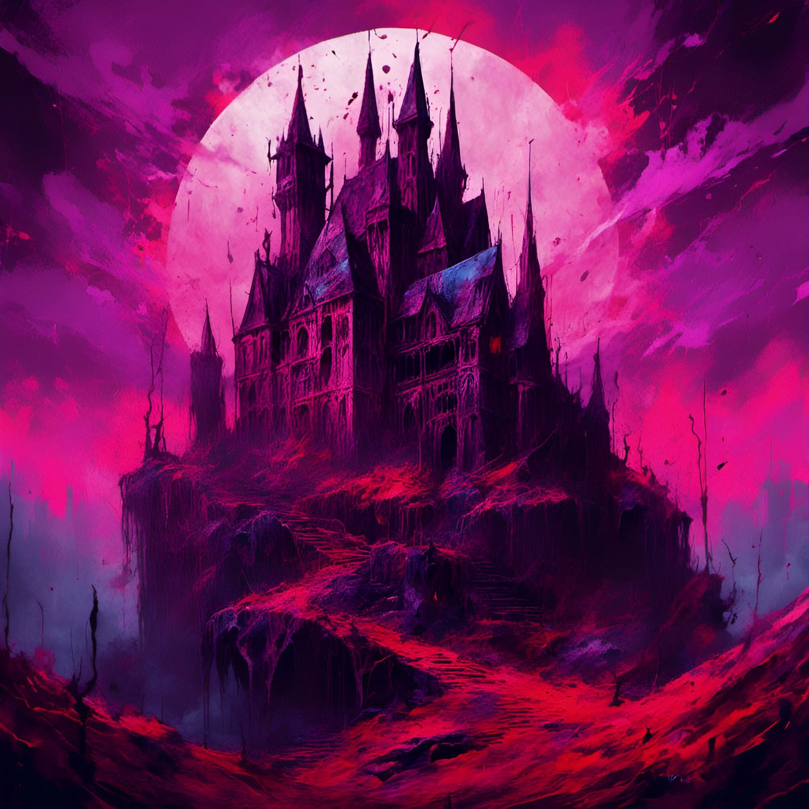 Dracula's Castle in Graffiti Street Art Style