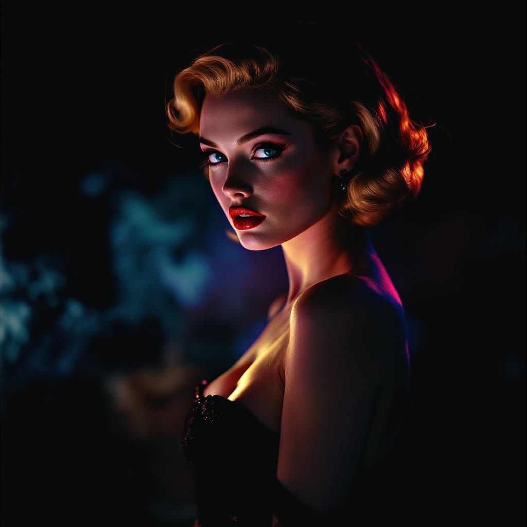 Pin-Up Woman in Jewel Tones and Velvet Shadows