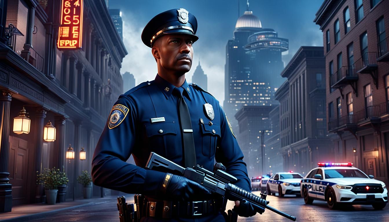 American Police Officer: Detailed Matte Painting