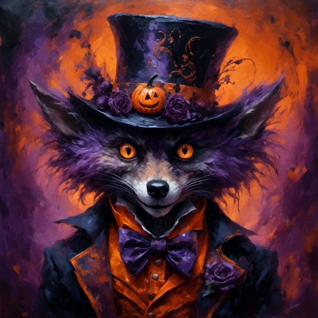 Surreal Halloween Werewolf Hatter in Oil Painting Style