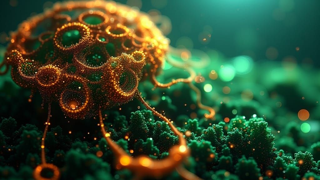 Surreal Fractal Planet Surface with Bioluminescent Patterns