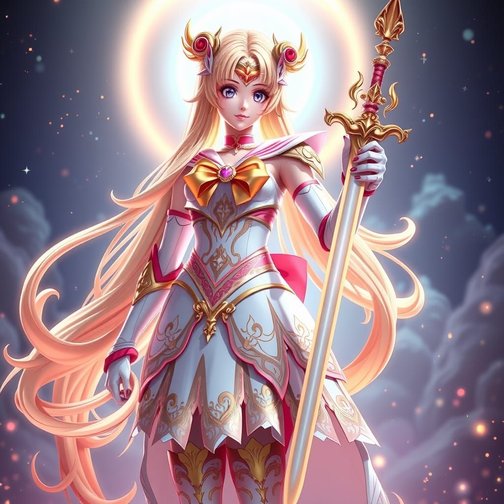 Celestial Sailor Maiden in Vibrant Anime Style