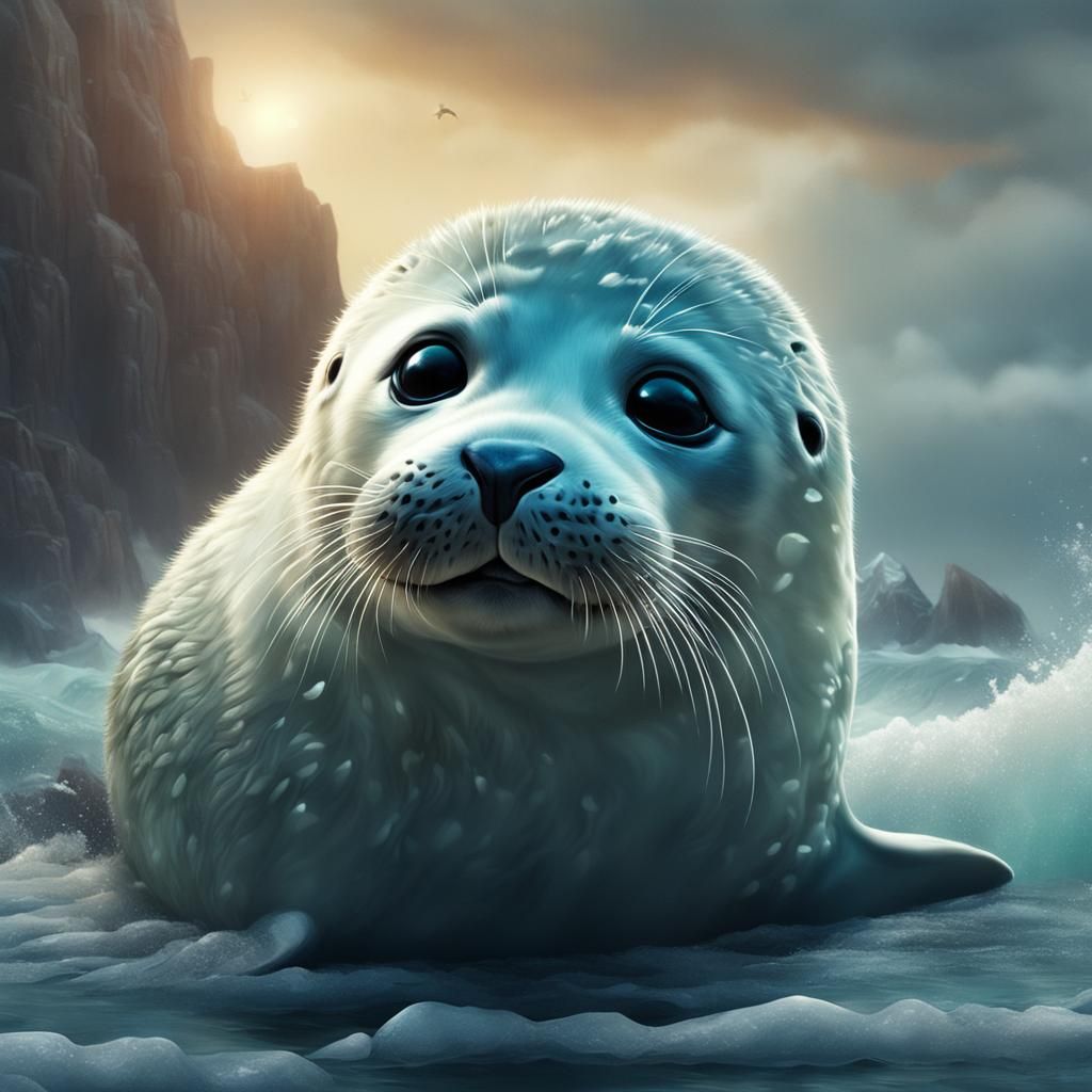 Adorable Baby Seal in Detailed Digital Painting