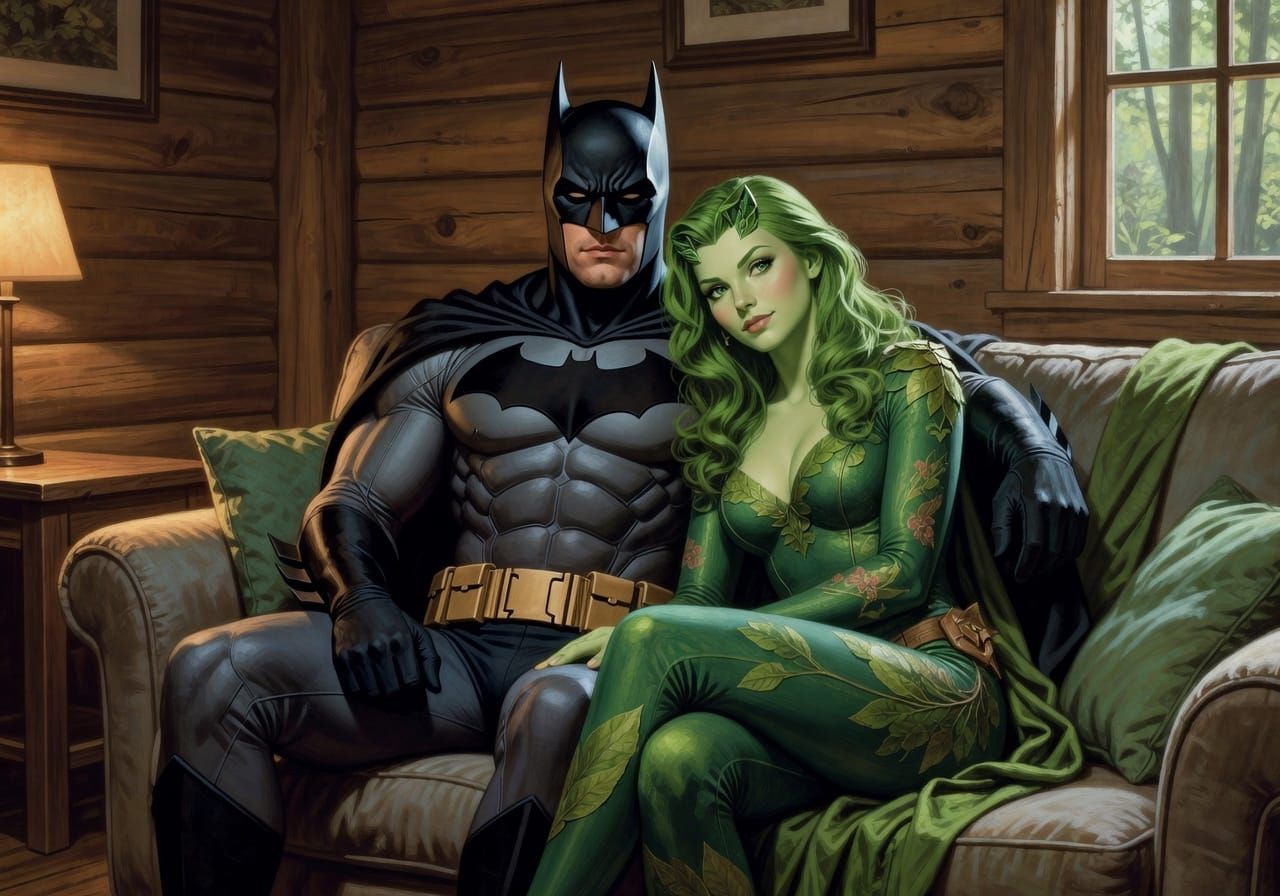 Batman and Poison Ivy Share Intimate Moment in Woodland Cabi...