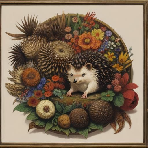 Hedgehog in Doodle World, Baroque and Abstract Style