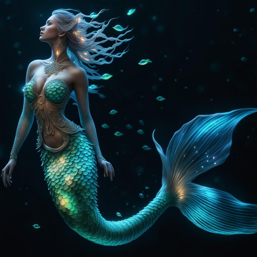 an bio luminescent mermaid