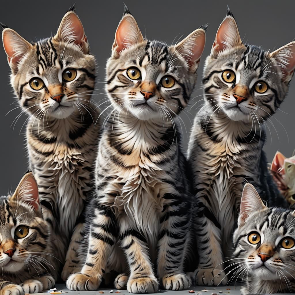 Gray Tabby Kittens Playing: Hyperdetailed Portrait